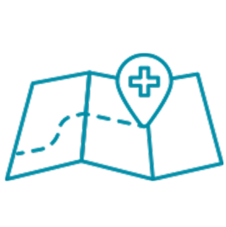 Illustration of a map with a treatment centermarked.